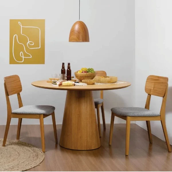 Mesa de Jantar Cone Redonda 80 cm - Lâmina de Madeira Cinamomo - Imagem 4
