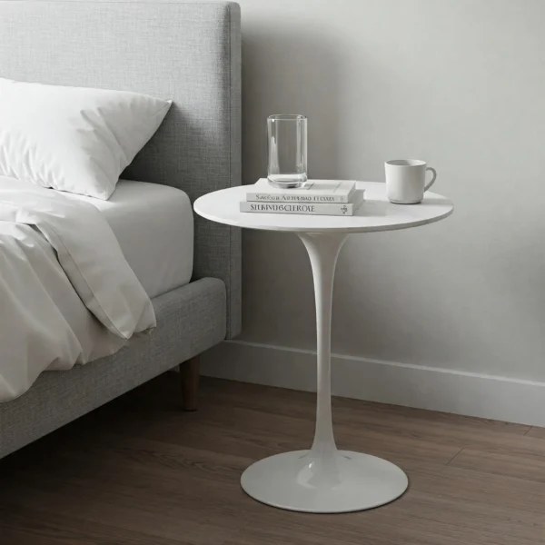 Mesa Lateral Tulipa Saarinen Redonda - 50 cm - Quartzo Branco - Imagem 3