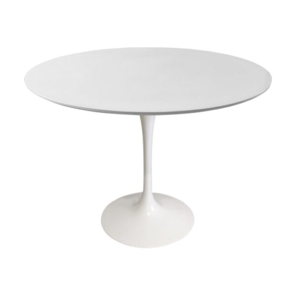 Mesa de Jantar Saarinen Tulipa Redonda - 107 cm - Laca Acetinada Branca com Vidro - Imagem 4