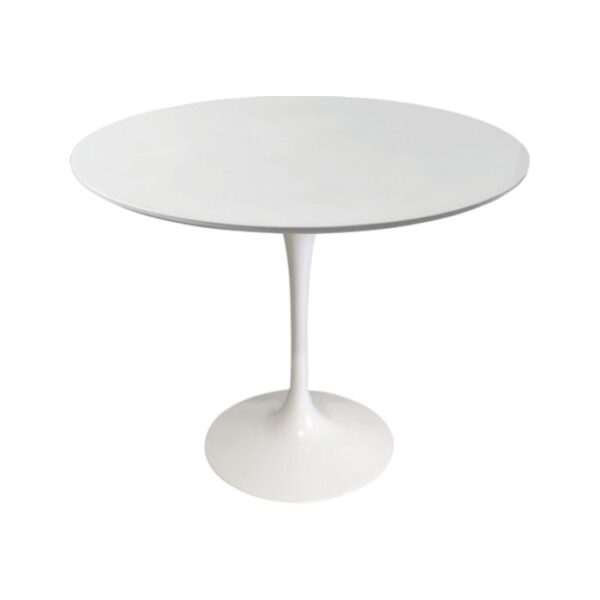 Mesa de Jantar Saarinen Tulipa Redonda - 90 cm - Laca Acetinada Branca com Vidro - Imagem 4