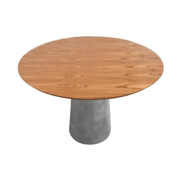Mesa de Jantar Cone Redonda 90 cm - Cimento Queimado e Tampo em Lamina Natural Cinamomo - Imagem 2