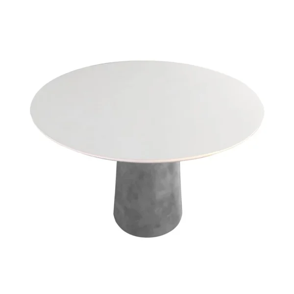 Mesa de Jantar Cone Redonda 107 cm - Cimento Queimado e Tampo em Laca Branca Vidro - Imagem 2