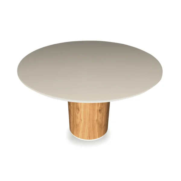 Mesa de Jantar Noêmia Redonda 120 cm com Base em Madeira e Tampo Laca Off White com Vidro - Imagem 3