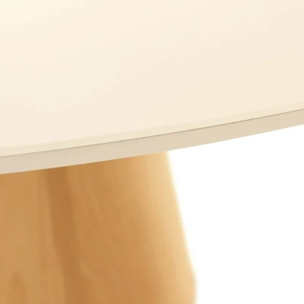 Mesa de Jantar Cone Redonda 107 cm - Lâmina de Madeira Cinamomo e Laca Off White com Vidro - Imagem 3