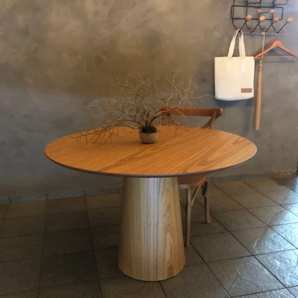 Mesa de Jantar Cone Redonda 80 cm - Lâmina de Madeira Freijó - Imagem 2