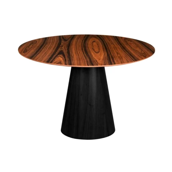Mesa de Jantar Cone Redonda 107 cm - Base Ebanizada com Tampo em Pau Ferro