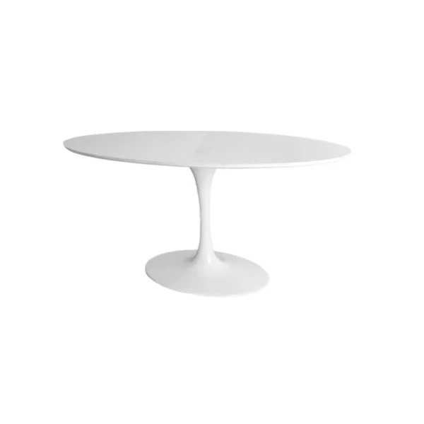 Mesa de Jantar Saarinen Tulipa - Oval - 120x80 cm - Laca Acetinada Branca com Vidro
