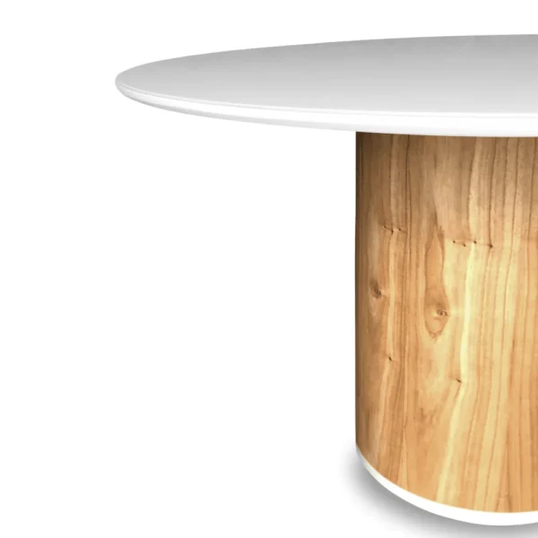 Mesa de Jantar Noêmia Redonda 120 cm com Base em Madeira e Tampo Laca Branca com Vidro - Imagem 5