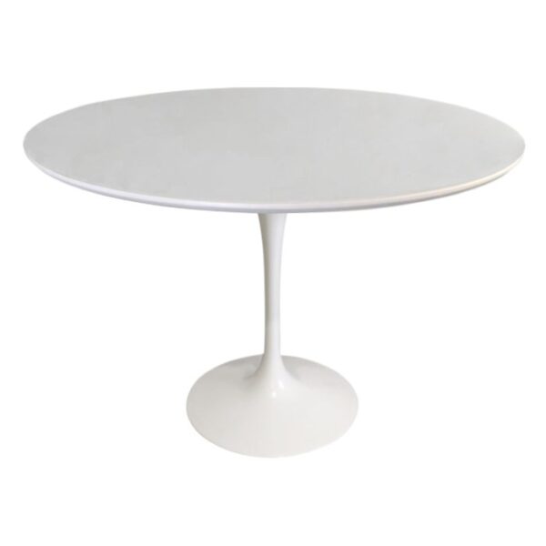 Mesa de Jantar Saarinen Tulipa Redonda - 120 cm - Laca Acetinada Branca com Vidro