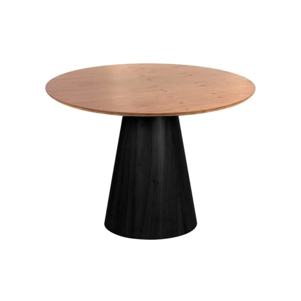 Mesa de Jantar Cone Redonda 90 cm - Lâmina de Madeira Cinamomo com Base Ebanizada
