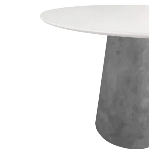 Mesa de Jantar Cone Redonda 80 cm - Cimento Queimado e Tampo em Laca Branca Vidro - Imagem 4