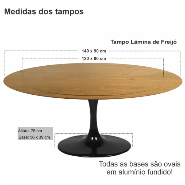 Mesa de Jantar Saarinen Tulipa - Oval - 120x80 cm - Madeira Freijo - Imagem 12