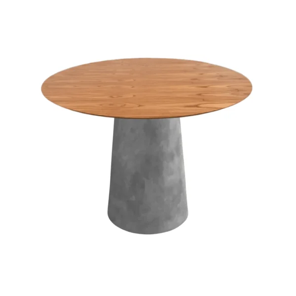 Mesa de Jantar Cone Redonda 90 cm - Cimento Queimado e Tampo em Lamina Natural Cinamomo