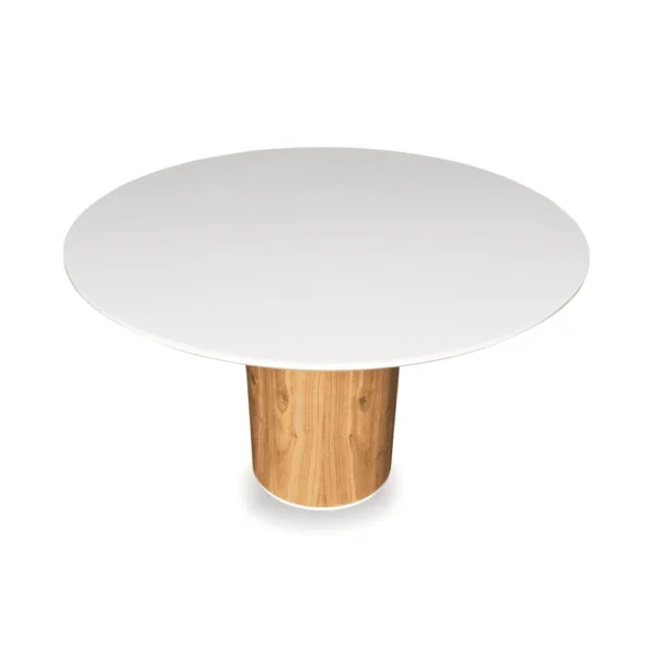 Mesa de Jantar Noêmia Redonda 120 cm com Base em Madeira e Tampo Laca Branca com Vidro - Imagem 4