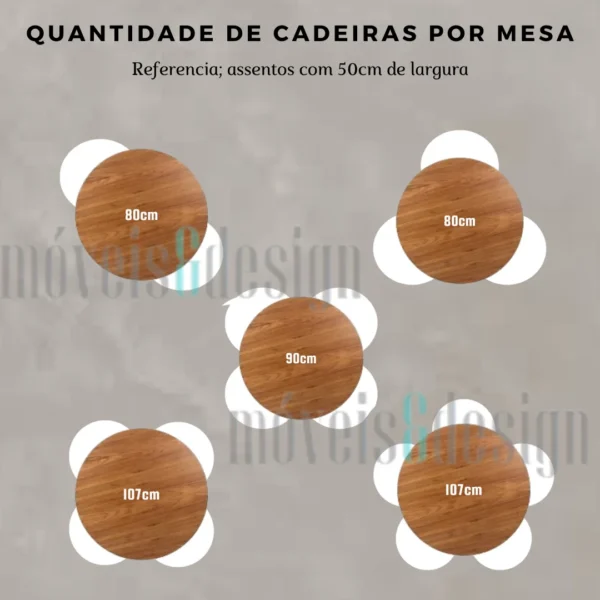 Mesa de Jantar Cone Redonda 90 cm - Lâmina de Madeira Cinamomo com Base Ebanizada - Imagem 4