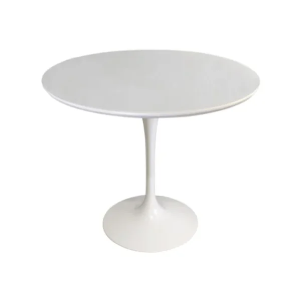 Mesa de Jantar Saarinen Tulipa Redonda - 80 cm - Laca Acetinada Branca com Vidro