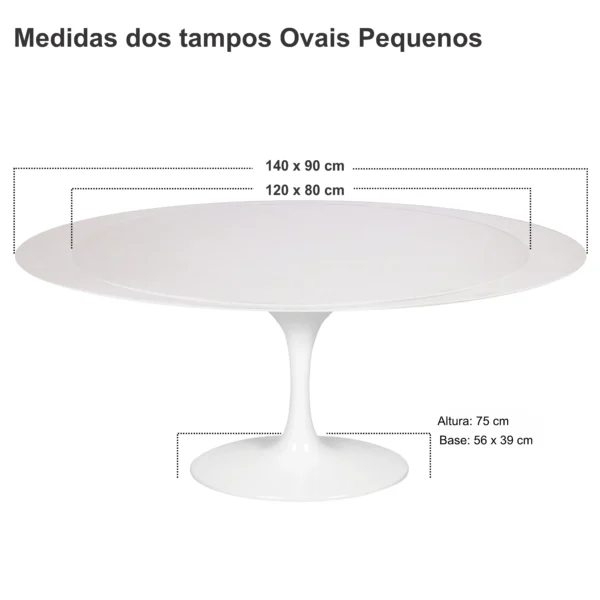 Mesa de Jantar Saarinen Tulipa - Oval - 140x90 cm - Laca Acetinada Branca com Vidro - Imagem 7