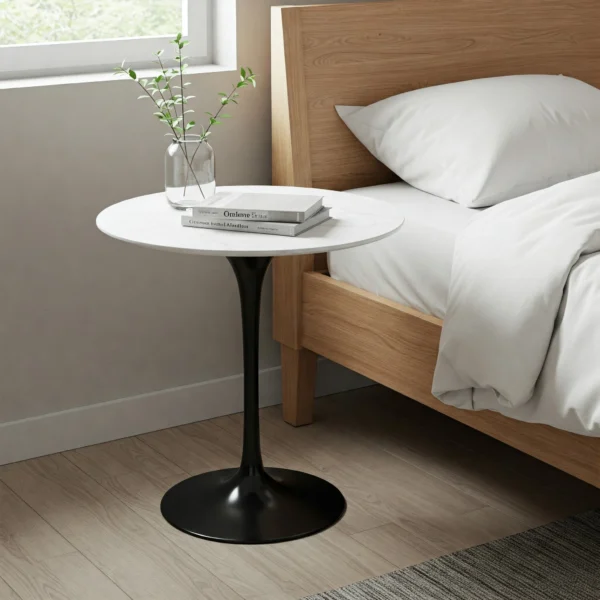 Mesa Lateral Tulipa Saarinen Redonda - 50 cm - Quartzo Branco - Imagem 4