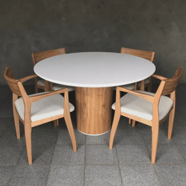 Mesa de Jantar Noêmia Redonda 120 cm com Base em Madeira e Tampo Laca Branca com Vidro - Imagem 2
