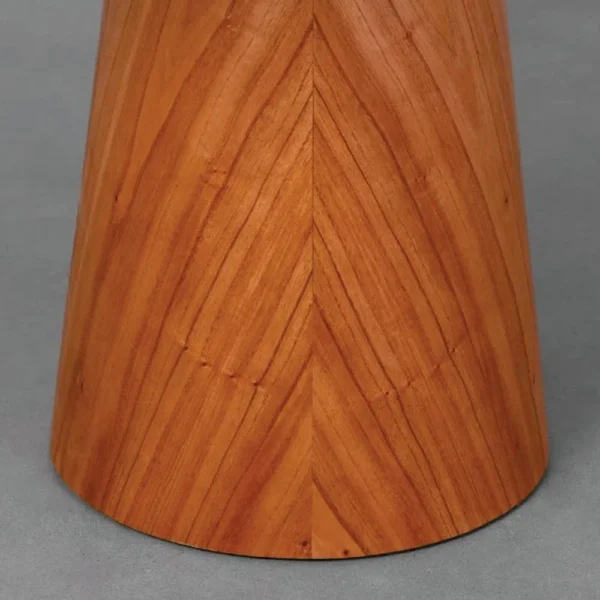 Mesa de Jantar Cone Redonda 107 cm - Lâmina de Madeira Cinamomo e Laca Off White com Vidro - Imagem 6