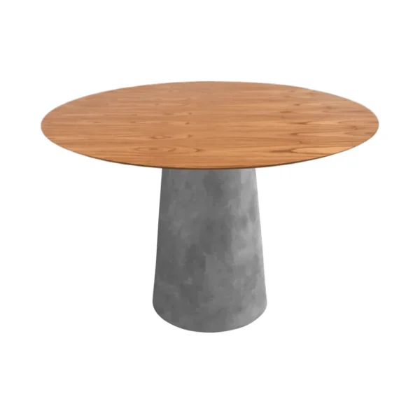 Mesa de Jantar Cone Redonda 107 cm - Cimento Queimado e Tampo em Lamina Natural Cinamomo