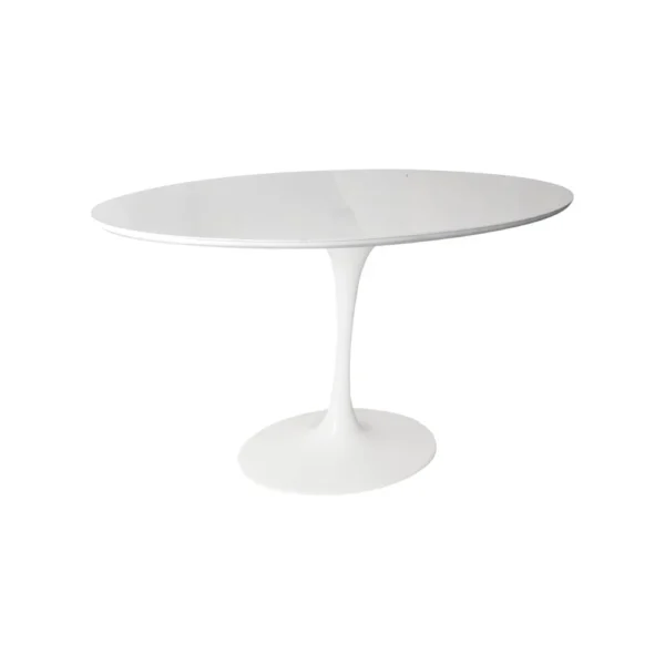 Mesa de Jantar Saarinen Tulipa - Oval - 120x80 cm - Laca Acetinada Branca com Vidro - Imagem 2