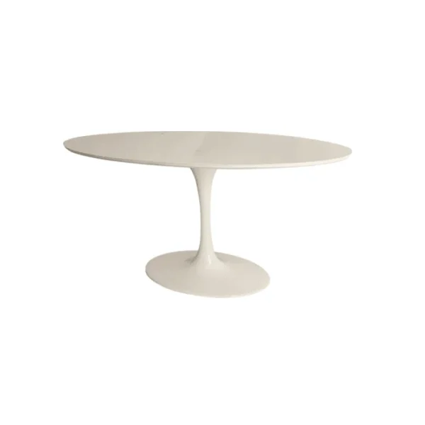 Mesa de Jantar Saarinen Tulipa - Oval - 120x80 cm - Laca Acetinada Off White com Vidro