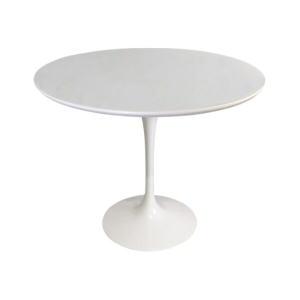 Mesa de Jantar Saarinen Tulipa Redonda - 90 cm - Laca Acetinada Branca com Vidro