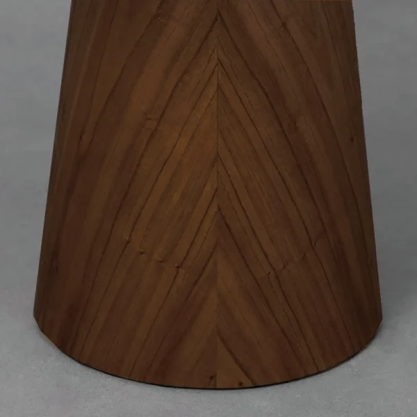 Mesa de Jantar Cone Redonda 80 cm - Lâmina de Madeira Cinamomo Castanho e Laca Branca com Vidro - Imagem 3