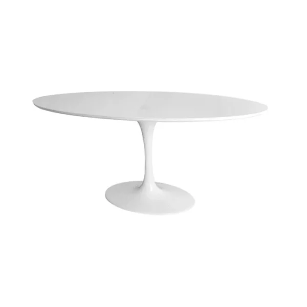 Mesa de Jantar Saarinen Tulipa - Oval - 140x90 cm - Laca Acetinada Branca com Vidro