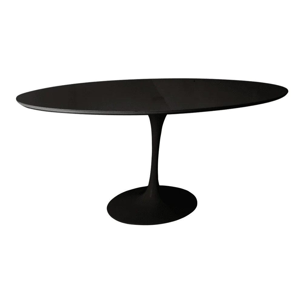 Mesa de Jantar Saarinen Tulipa - Oval - 140x90 cm - Laca Acetinada Preta com Vidro
