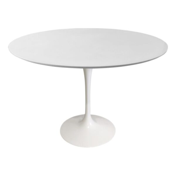 Mesa de Jantar Saarinen Tulipa Redonda - 120 cm - Laca Acetinada Branca com Vidro - Imagem 3