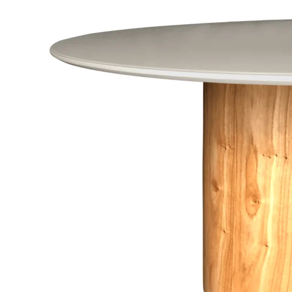 Mesa de Jantar Noêmia Redonda 120 cm com Base em Madeira e Tampo Laca Off White com Vidro - Imagem 6