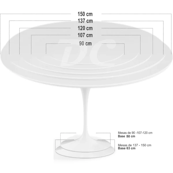 Mesa de Jantar Saarinen Tulipa Redonda - 150 cm - Marmore Nero Marquina - Imagem 6