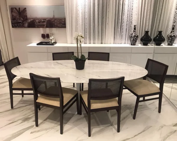 Mesa de Jantar Saarinen Tulipa - Oval - 198x122 cm - Marmore Espirito Santo - Imagem 2