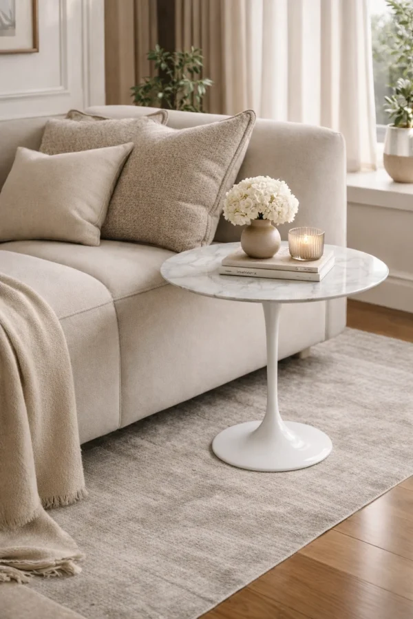 Mesa Lateral Saarinen Tulipa Redonda - 50 cm - Marmore Espirito Santo - Imagem 3