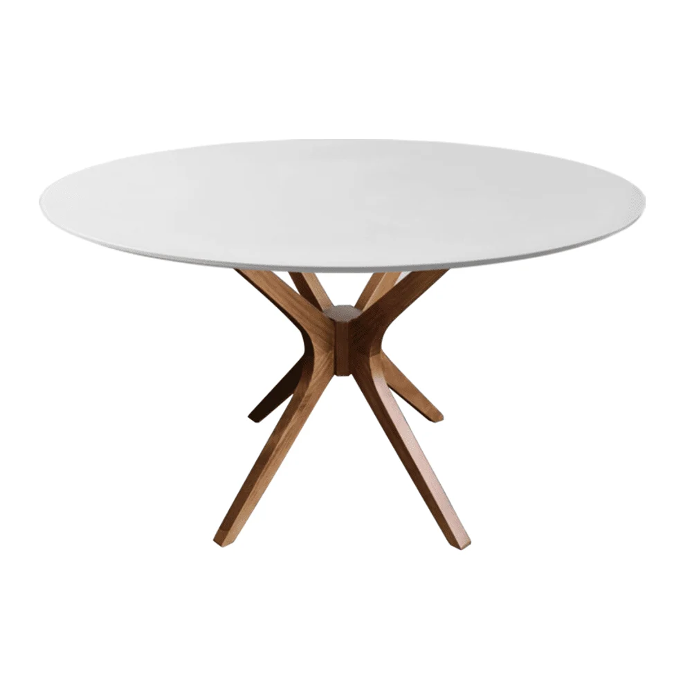 Mesa de Jantar Redonda Gávea Laca Branca com Vidro 120cm Amêndoa - Imagem 3