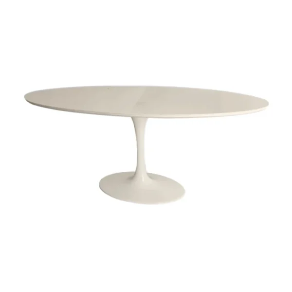 Mesa de Jantar Saarinen Tulipa - Oval - 160x90 cm - Laca Acetinada Off White com Vidro