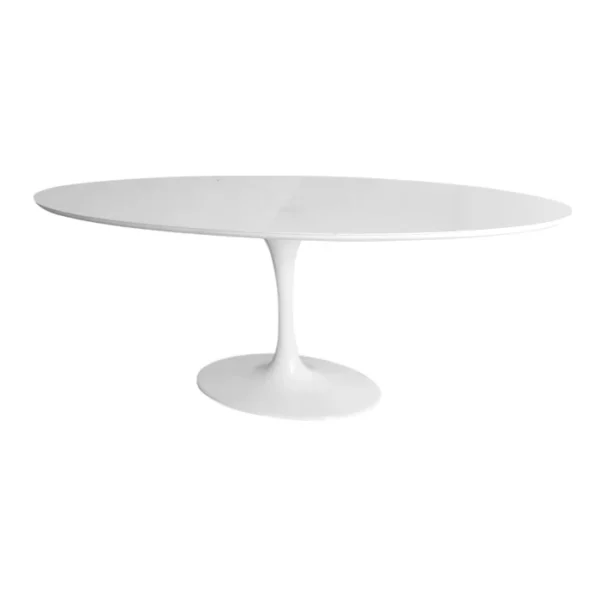 Mesa de Jantar Saarinen Tulipa - Oval - 180x100 cm - Laca Acetinada Branca com Vidro