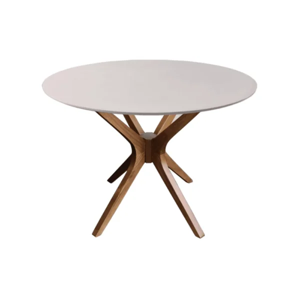 Mesa de Jantar Redonda Gávea Laca Off White com Vidro 90cm Amêndoa