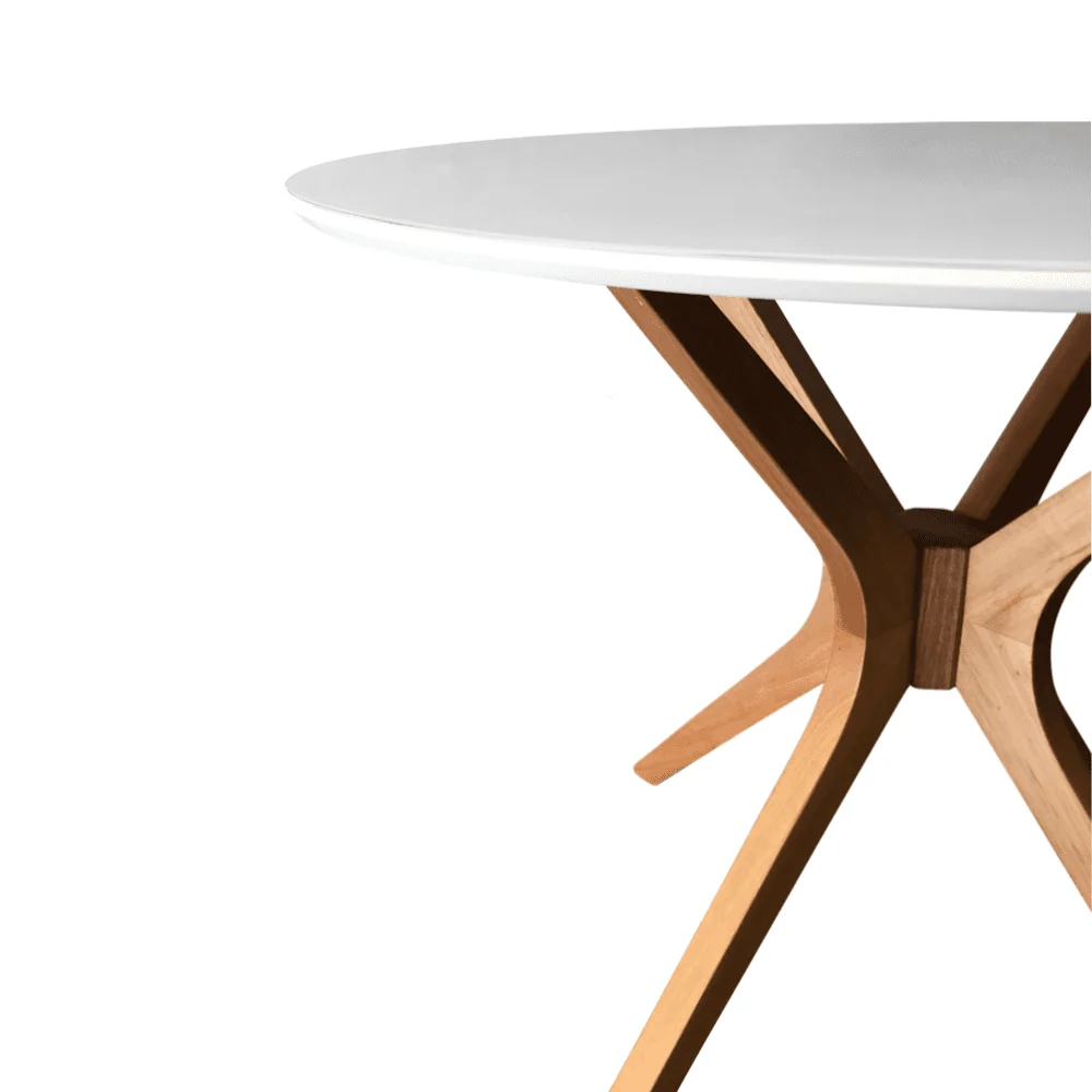 Mesa de Jantar Redonda Gávea Laca Branca com Vidro 120cm Amêndoa - Imagem 6