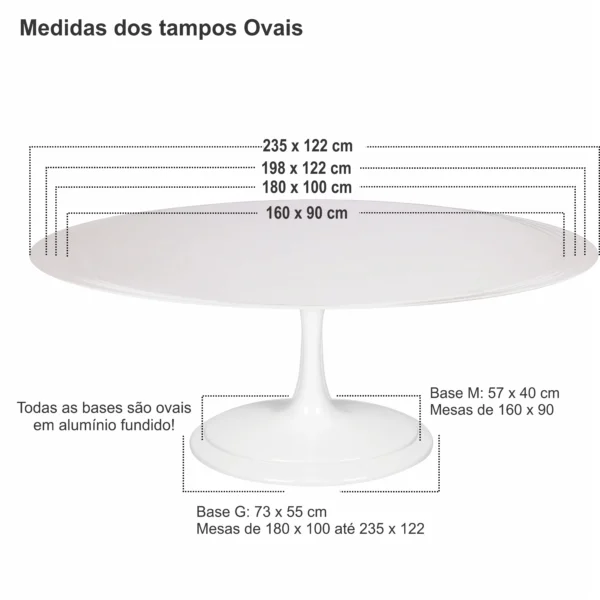 Base de Mesa Saarinen de Jantar Oval em Alumínio - Tampos de 120 x 80 cm até 160 x 90 cm - Imagem 9