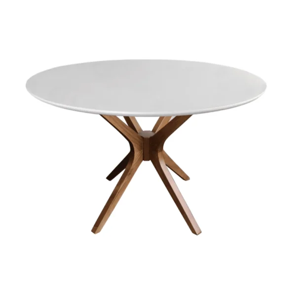 Mesa de Jantar Redonda Gávea Laca Branca com Vidro 107cm Amêndoa