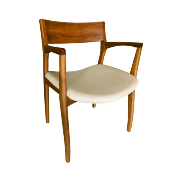 Cadeira de Jantar com Braço Lille Madeira Natural Tecido Linho Claro SKY 02