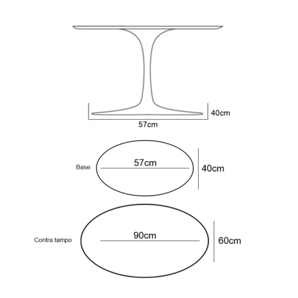Base de Mesa Saarinen de Jantar Oval em Alumínio - Tampos de 120 x 80 cm até 160 x 90 cm - Imagem 8