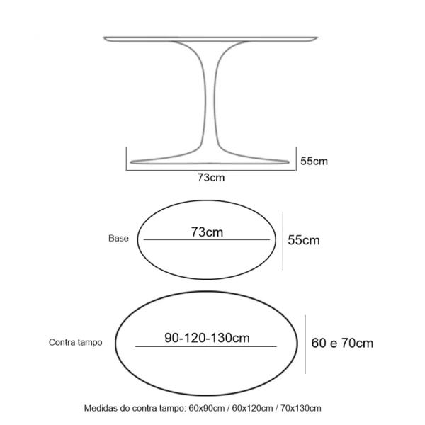Base de Mesa Saarinen de Jantar Oval em Alumínio - Tampos de 180 x 100 cm até 235 x 122 cm - Imagem 6