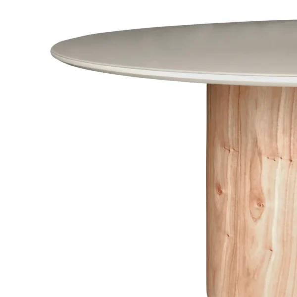 Mesa de Jantar Noêmia Redonda 107 cm com Base em Madeira e Tampo Laca Off White com Vidro - Imagem 4