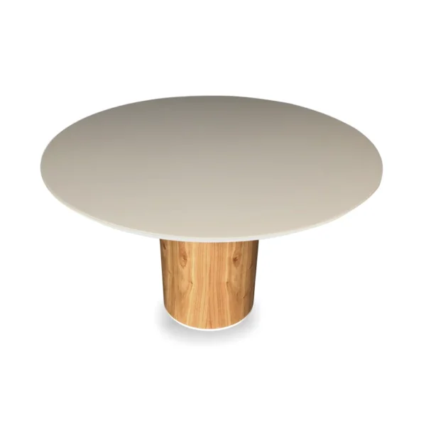 Mesa de Jantar Noêmia Redonda 107 cm com Base em Madeira e Tampo Laca Off White com Vidro - Imagem 3