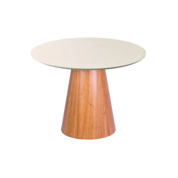 Mesa de Jantar Cone Redonda 80 cm - Lâmina de Madeira Cinamomo e Laca Off White